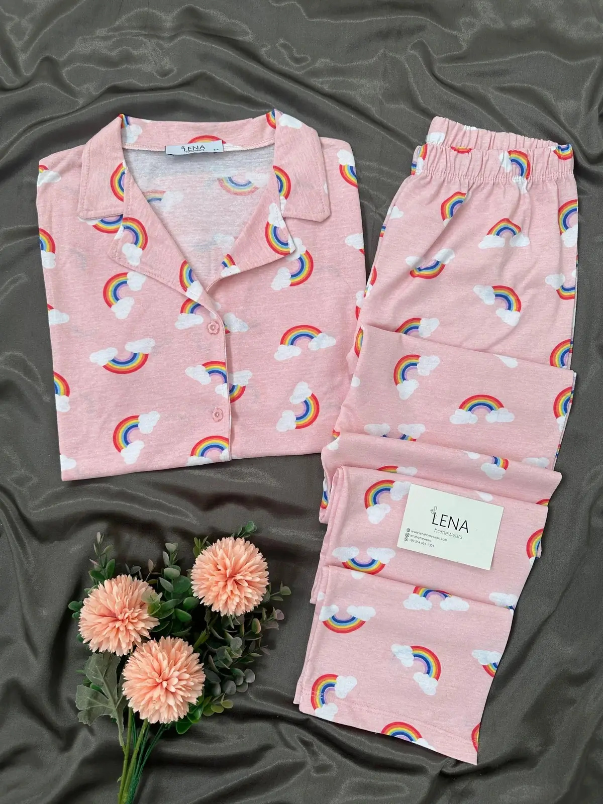 Gökkuşağı Kısa Kollu Pamuklu Kadın Pijama Takımı